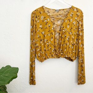 Charolette Russe Long Sleeve Yellow Floral Crop Top Size L